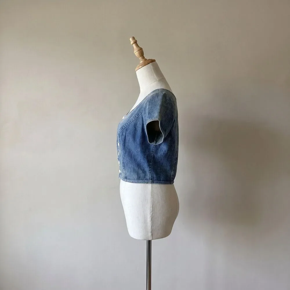 Ralph Ralph Lauren c. 1990s Denim Crop Top Rinsed Indigo | M - Picture 2 of 4